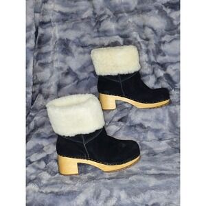 NWT MIA Jildie Black Suede Sheep Fur trimmed Heel boots‎ Size 9